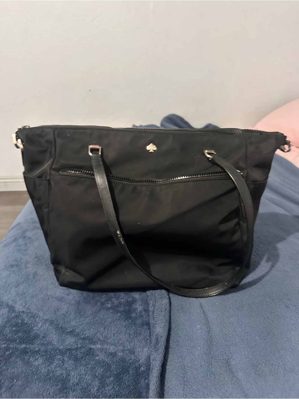 kate spade Black Nylon Diaper Tote Bag with Front Zip Pocket